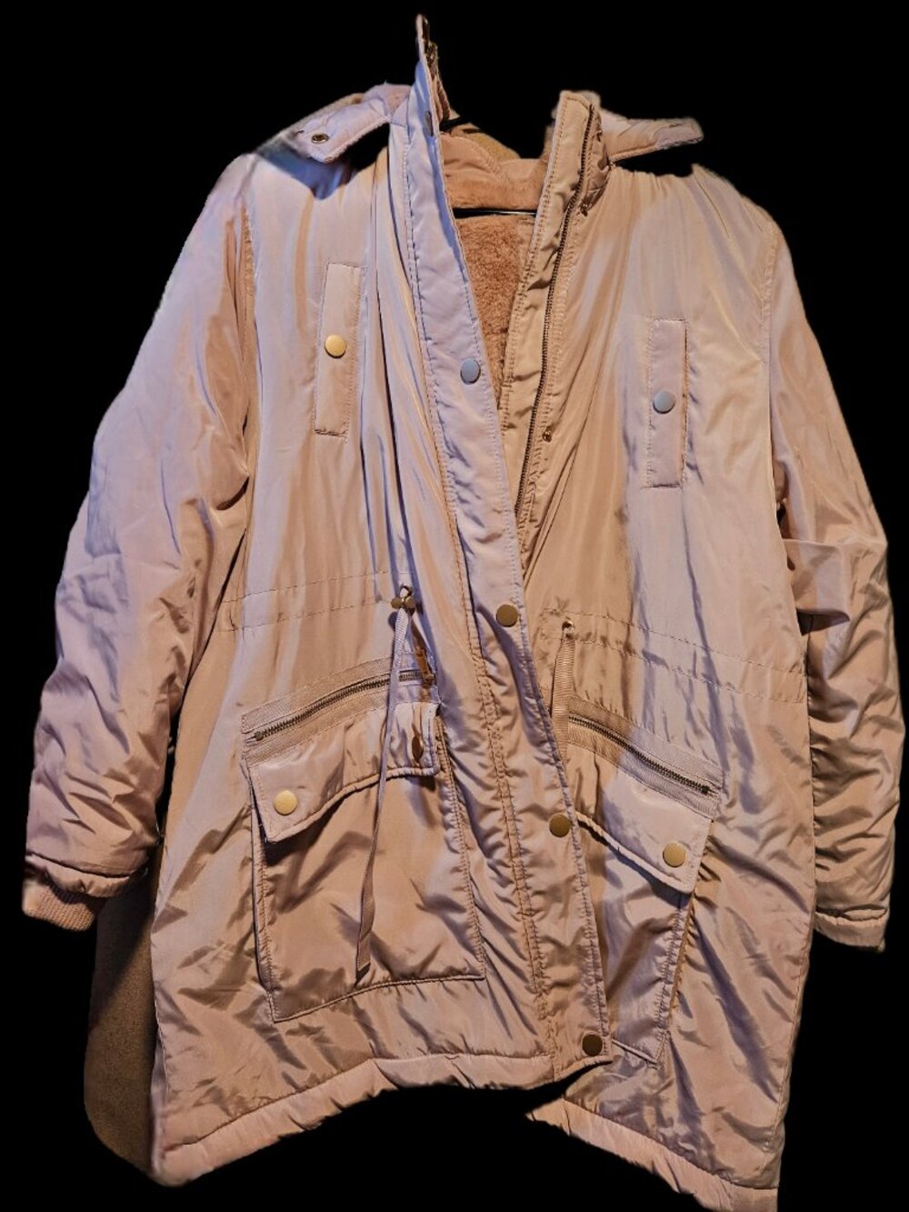 Time and Tru Pink Womens Winter Coat With Hood Missing Fur Preowned Size XL